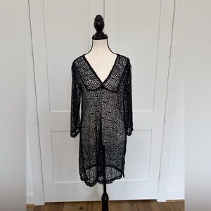 J Valdi Black Crochet Lace Swim Cover-Up Dress Small 🤩 ☀️